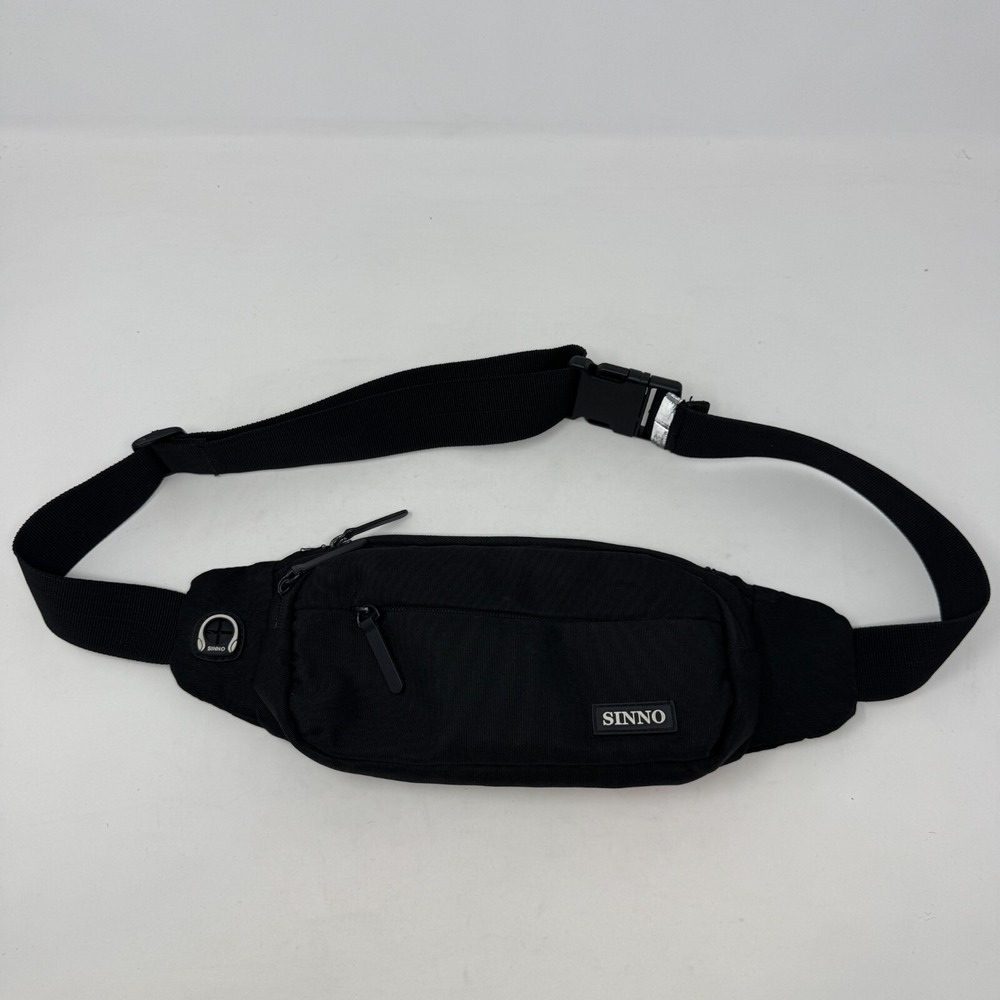 SINNO Crossbody Fanny Pack Black 3 Pockets Travel Waist‎ Bag Adjustable